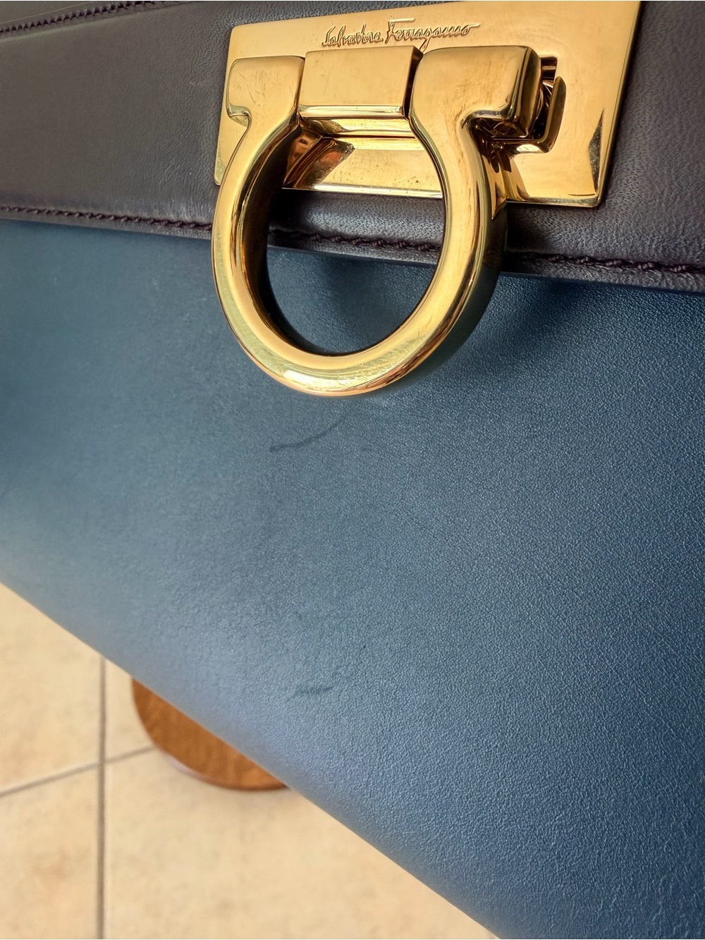 Salvatore Ferragamo Tricolor Blue Brown Leather Sofia Satchel and Shoulder Bag - Picture 15 of 16